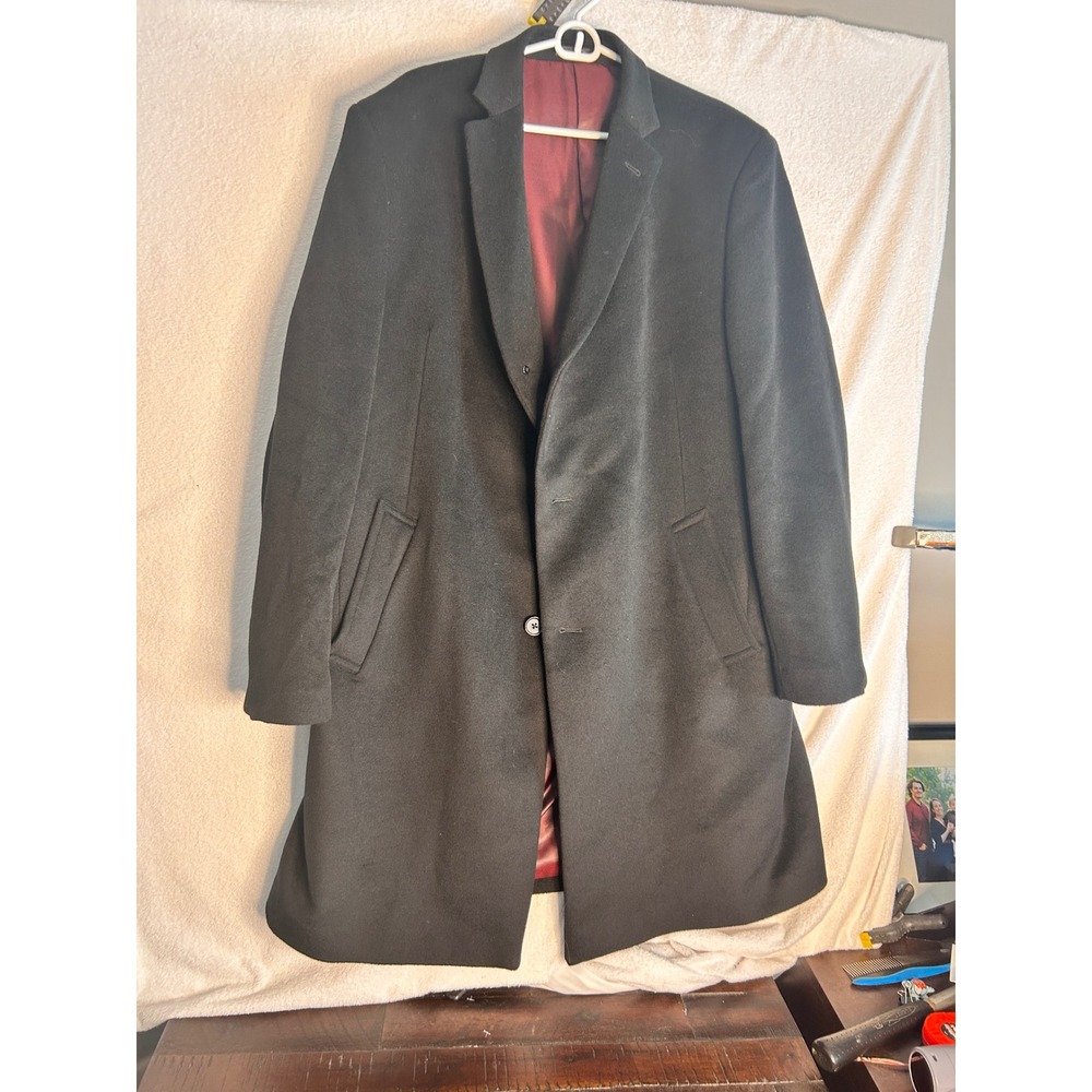 Jean-Paul Germain Mens Black Wool Alpaca Blend Overcoat Long Trench  WPL6745 46R